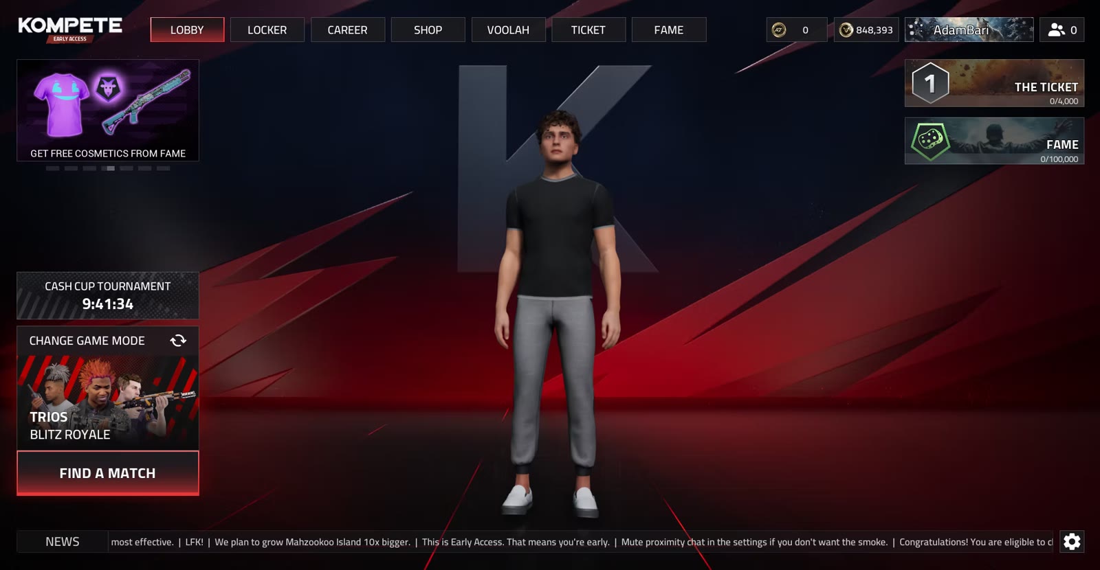 KOMPETE lobby — the main menu UI I built